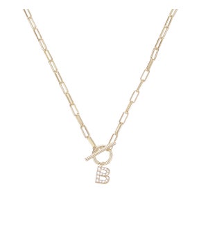 Sparkle Mini Toggle Initial Necklace B - Gold