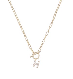 Sparkle Mini Toggle Initial Necklace H - Gold