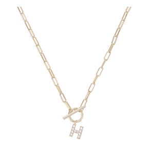 Sparkle Mini Toggle Initial Necklace H - Gold