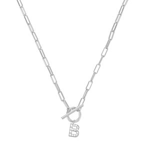 Sparkle Mini Toggle Initial Necklace B - Silver
