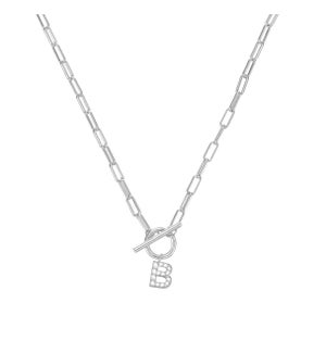 Sparkle Mini Toggle Initial Necklace B - Silver