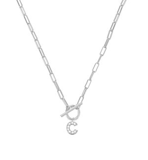 Sparkle Mini Toggle Initial Necklace C - Silver