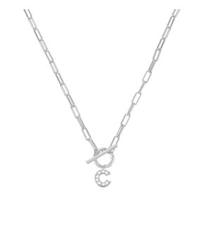 Sparkle Mini Toggle Initial Necklace C - Silver