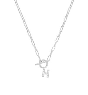 Sparkle Mini Toggle Initial Necklace H - Silver