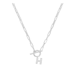 Sparkle Mini Toggle Initial Necklace H - Silver