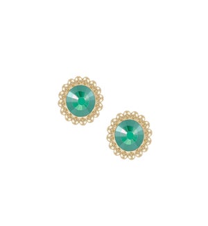 Allure Stud Earrings - Green Glass and Gold