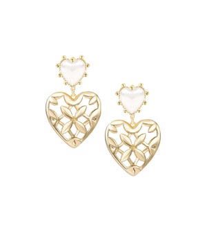 Adorned Heart Statement Earrings - Pearl Enamel and Gold