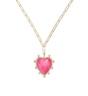 Adorned Heart Pendant Necklace - Pink Enamel and Gold