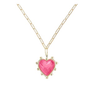 Adorned Heart Pendant Necklace - Pink Enamel and Gold