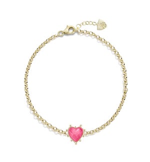 Adorned Heart Bracelet - Pink Enamel and Gold
