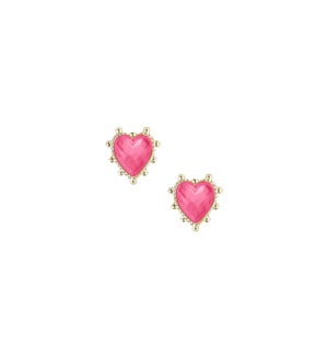 Adorned Heart Stud Earring - Pink Enamel and Gold
