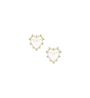 Adorned Heart Stud Earring - Pearl Enamel and Gold