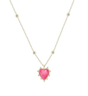 Adorned Heart Drop Necklace - Pink Enamel and Gold