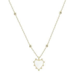 Adorned Heart Drop Necklace - Pearl Enamel and Gold