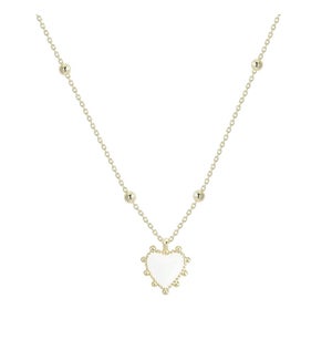 Adorned Heart Drop Necklace - Pearl Enamel and Gold