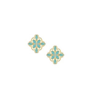 Bloom Stud Earrings - Aqua Glass and Gold