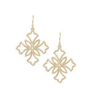 Heirloom Cross Drop Earrings - Gold