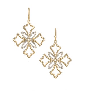 Heirloom Cross Drop Earrings - Gold and Silver