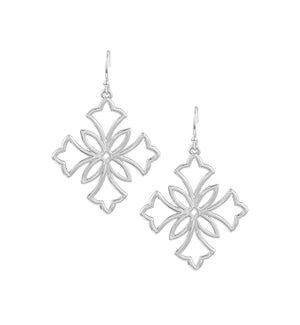 Heirloom Cross Drop Earrings - Silver