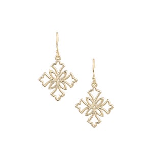 Heirloom Mini Cross Drop Earrings - Gold