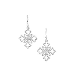 Heirloom Mini Cross Drop Earrings - Silver
