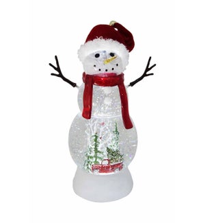 11.5in Snowman Shaped Glitter Lantern with Red Truck Insert