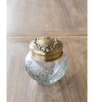 Antique Brass and Glass Pot Belly Jar