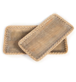 Rattan Laced Wooden Trays