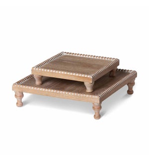 Wood Beaded Square Serving Tray, Set of 2