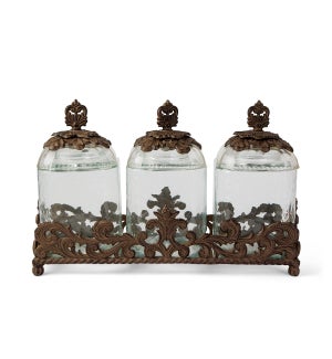 Acanthus Glass Canisters, Set of 3 with Base
