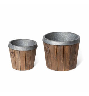 Galvanized Lined Wooden Planters, Set of 2