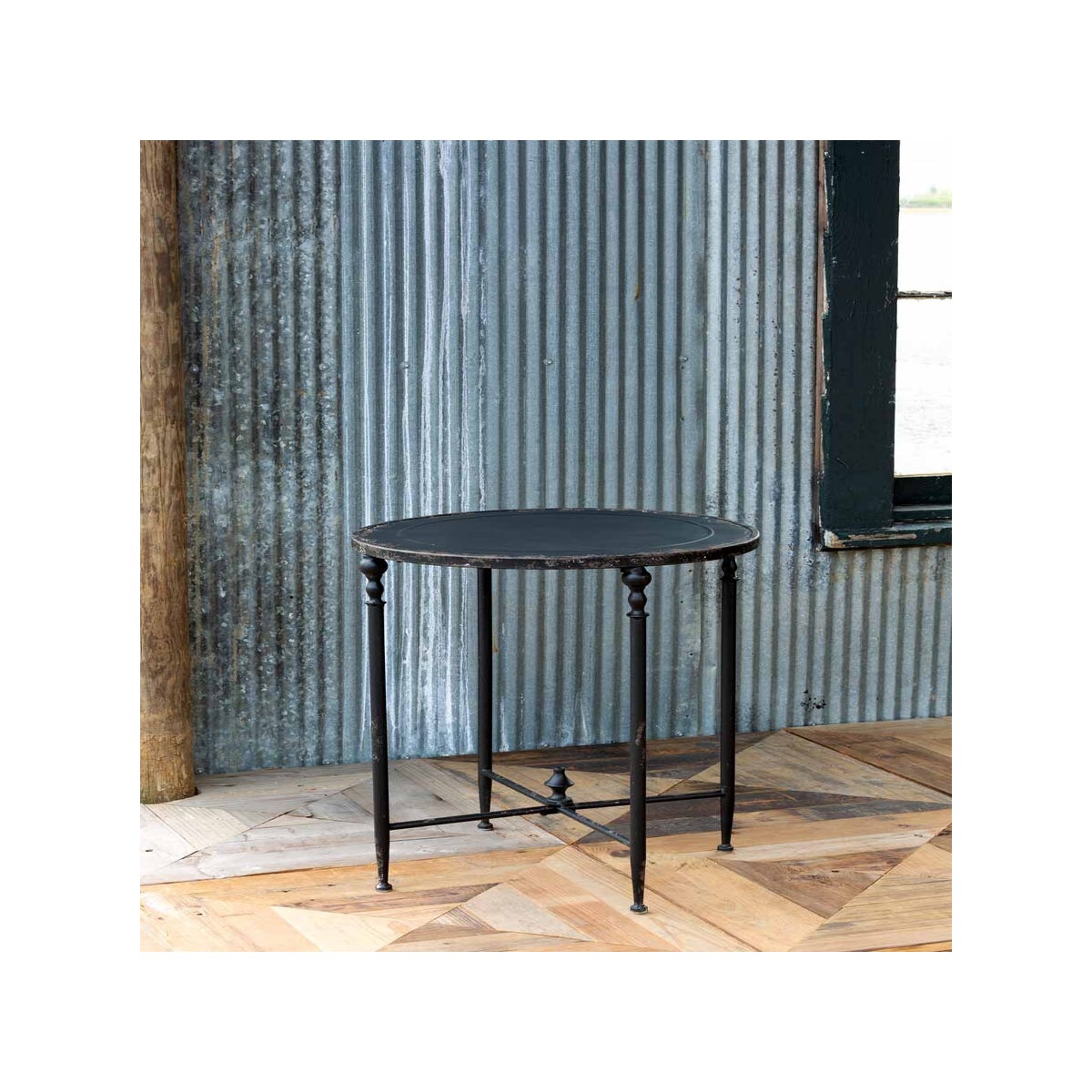Antique Black Metal Round Side Table tables and desks SDS