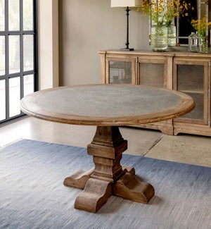 Aged Zinc Top Round Dining Table