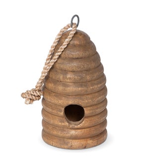 Carved Wood Beehive Birdhouse, Hanging