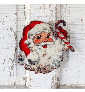 Classic Santa With Candy Cane Metal Tree Sign