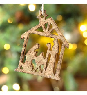 Wooden Carved Nativity Ornament, Large