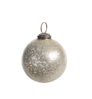 Frosted Icy Silver Glass Ball Ornament, Small