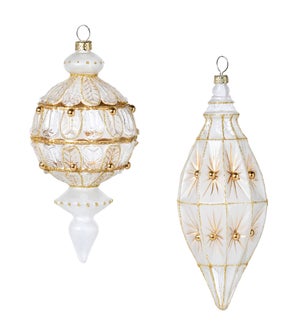 Frosted Glass Starburst Pattern Ball/Finial Ornament, 2 Assorted Styles