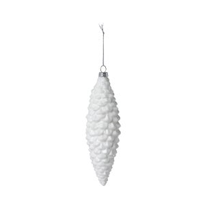 Frosted White Pinnacle Pine Cone Glass Ornament, Large