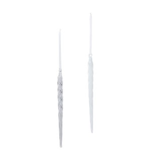 Blown Glass Clear/Frost Icicles, 9", 2 Assorted Styles