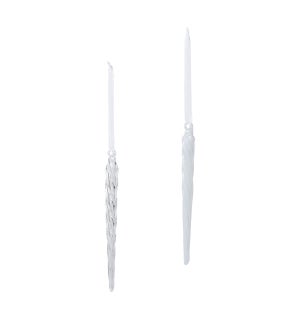 Blown Glass Clear/Frost Icicles, 7", 2 Assorted Styles
