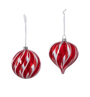 Peppermint Striped Glass Ball/Onion Ornament, 2 Assorted Styles