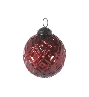 Diamond Pattern Garnet Glass Ball Ornament, 3 in.
