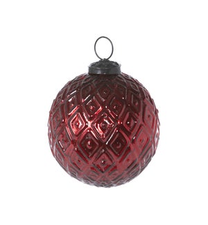 Diamond Pattern Garnet Glass Ball Ornament, 4 in.