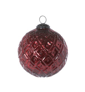 Diamond Pattern Garnet Glass Ball Ornament, 5 in.