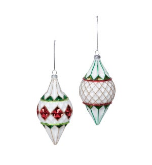 Argyle Pattern Glass Finial Ornament, 2 Assorted Styles