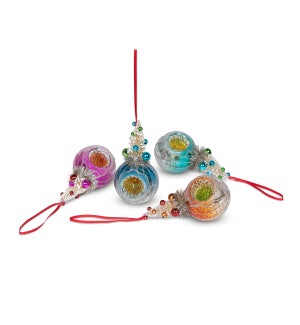 Glass Reflector Ball with Sisal Tree Ornament, 4 Assorted Styles