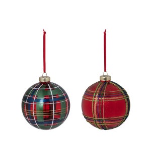 Glass Tartan Plaid Ball Ornament, 2 Assorted Styles