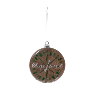 "Explore" Glass Disc Ornament