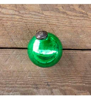 Antique Shiny Emerald Glass Ball Ornament, Medium
